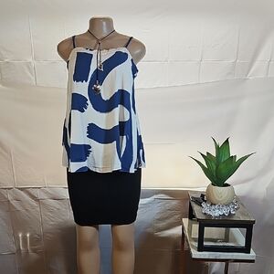 Anthropologie Navy and White Brushstroke Camisole